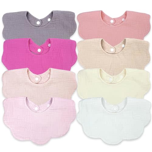 DOSMINE Baby Bibs Muslin Bibs 8 Pack for Drooling and Teething for Unisex Girls Boys