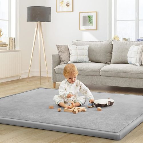 Baby Play Mat for Floor Tummy Time Mat Nursery Muscle Area Rug Playroom Rug Tatami 65"*50" Memory Foam 1.3" Thick Crawling For Babies,Toddlers, Infants, Kids,Floor(Light Gray)