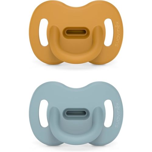 Karloh Loves These! Color Essence SX PRO Silicone Baby Pacifier 2Pk, 6-18 Mths, Mustard/Blue