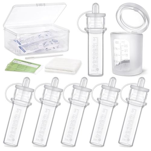 haakaa Colostrum Collectors 6ml/6pcs & Lidded Feeding Cup 25ml/1pc Set- Collect, Store & Feed Colostrum in One, Ready-to-Use Individually Wrapped, Reusable & Leakproof Colostrum Syringes