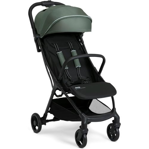 Jeep Altitude Compact Travel Stroller by Delta Children Greenguard Gold, Easy One Hand Fold, Lightweight, Extendable Canopy with Peek-a-Boo Window, Reclining Seat, 4 Wheel Suspension, Olive Green