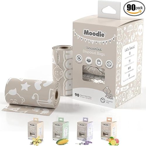 Disposable Diaper Bags (90 BAGS in TOTAL) | NON-SCENTED Dirty Diaper Disposal Baggies (6 Refill Rolls 9 x 13in) | Leak Proof Nappy Trash Bags on the Go | Baby Poop Bags | Travel Diaper Bags Refill