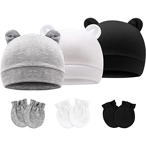 BQUBO Baby Hats and Mittens Infant Cotton Beanie Gloves No Scratch Set Newborn Hospital Hat for Boys Girls 0-6 Months