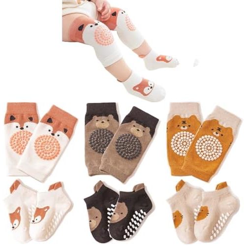 TFTSR Baby Knee Pads for Crawling (3 Pairs) and Baby Socks for Walking (3 Pairs), Walking Protector for Toddler Kid Girls Boy