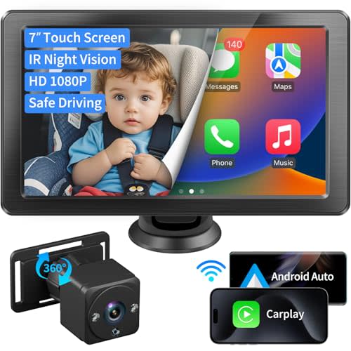 Faninso 7" HD Touchscreen Baby Car Camera - Car Baby Monitor with Apple CarPlay, 1080p Ultra Night Vision, Invisible Infrared Lights, 150° Wide Angle, Easy Installation, Fits Most Cars