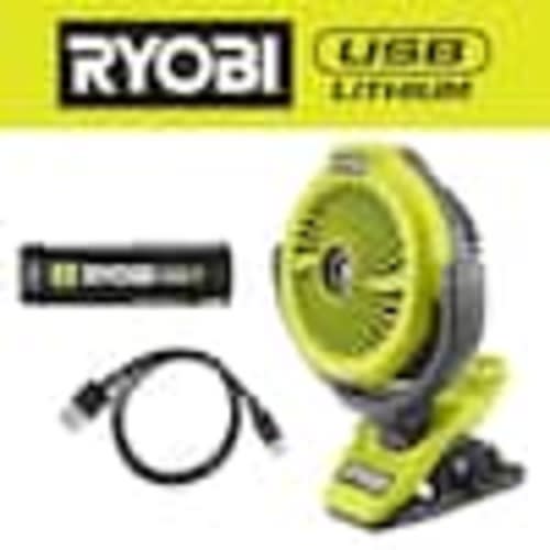 RYOBI USB Lithium Cordless Misting Clamp Fan Kit with USB Lithium 2Ah Battery and Charging Cable FVF55K