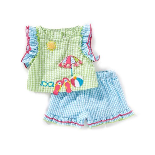 Rare Editions Baby Girls Newborn-24 Months Beach Applique Seersucker Tank Top & Shorts Set
