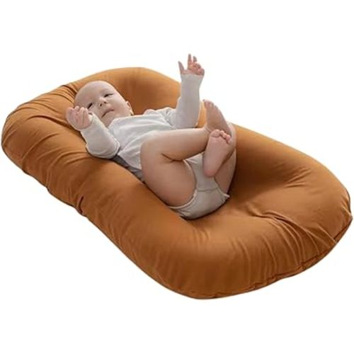 Baby Lounger-HNPP Newborn Baby Lounger Pillow-No Padding in the Middle Part (Orange)