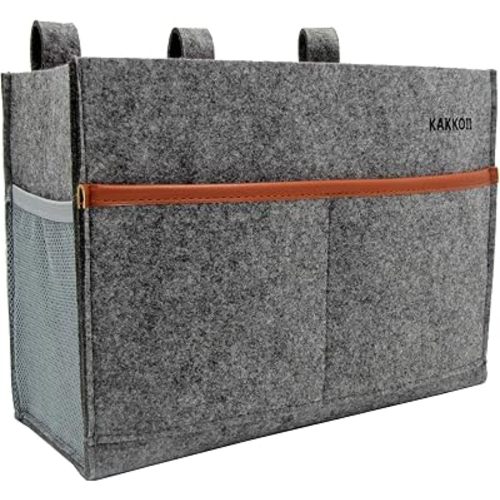 Bedside Caddy, Hanging Storage Bag, Chair Organizer Caddy, Remote, Magazine, Drink Bottle, Cell Phone Holder with Fixed Straps for Hospital Bed, Dorm Bed, Baby Stuff, Office (Grey Small)