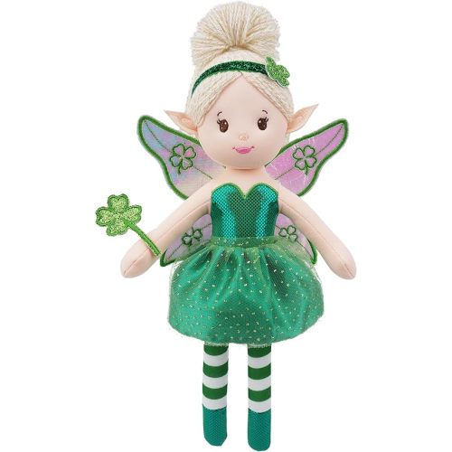 June Garden 12" Enchanted Garden Fairy Doll Clover - Plush Stuffed Soft Doll Girl Gift - Green Outfit and Wings