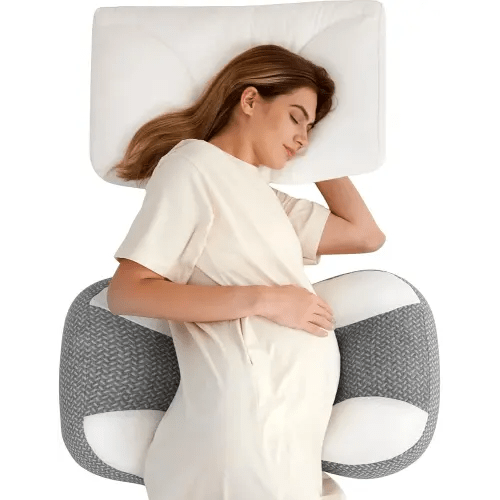 Momcozy Plus W Shaped Pregnancy Pillow for Sleeping, Adjustable Maternity Pillow for Side Sleepers, Portable Wedge Belly Support, Compact Design for Back Belly and HIPS, Grey and White
