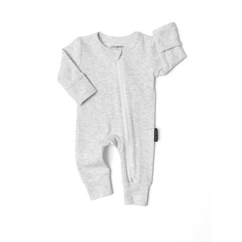 Ribbed 2-Way Zip Romper - Grey