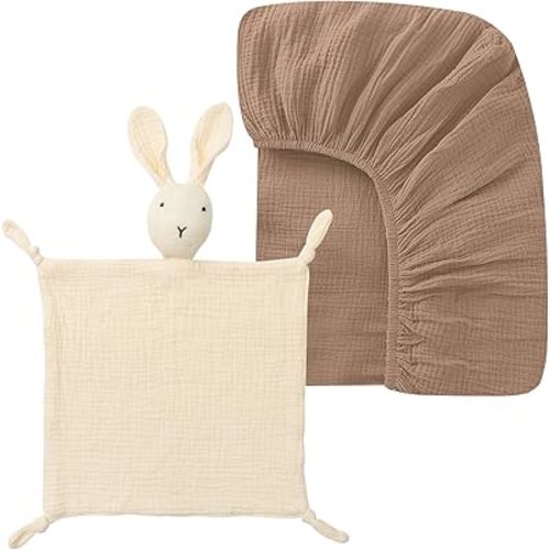 52x28 Inches Muslin Crib Sheets Fitted Crib Mattress Sheet, Organic Cotton Bunny Loveys Soft & Breathable Newborn Security Blanket