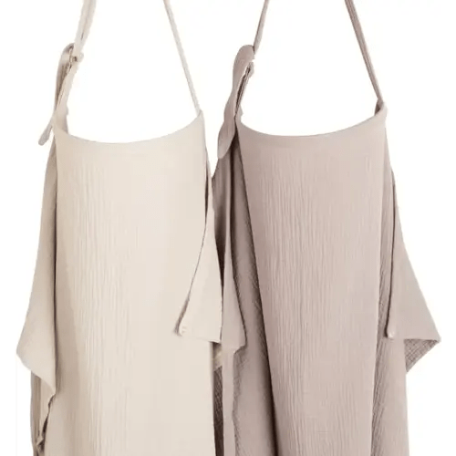 Konssy 2-Pack Muslin Nursing Cover Up for Breastfeeding Moms with Rigid Hoop, 100% Cotton, Lightweight & Breathable Breastfeeding Cover, Adjustable & Comfort