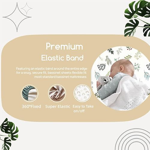 4 Pack Bassinet Fitted Sheets Compatible with 19" x 33" Koolababy/Koolerthings, Cowiewie and IKOMZY Baby Bassinet, Soft and Skin-Friendly, Mint Green and Color Rainbow