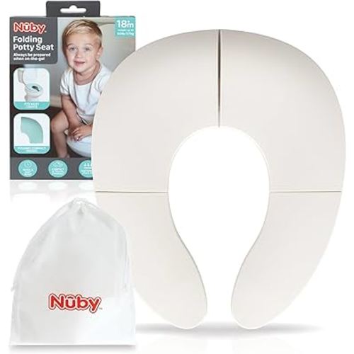 Nuby Folding Potty Seat and Bag - Toddler Travel Essential - Travel Toilet Seat for Toddlers 18+ Months - White