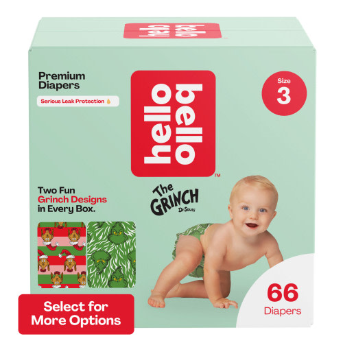 Hello Bello X Dr. Seuss The Grinch Infant Diapers, Size 3, 66ct (Select for More Options)