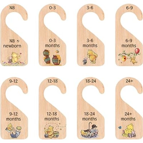 The Pooh Bear Baby Closet Dividers, Baby Clothes Organizer for Baby Nursery Decor Wooden Hanger for Newborn Baby Stuff from 0-24+ Months
