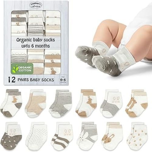 Mother's Choice Organic Cotton Baby Sock Shoes for Baby Girl and Boys 0-6 Months - 12 pairs Soft and Cozy Baby Socks, Gentle Newborn Socks, Perfect Infant Footwear for Comfort and Everyday Use