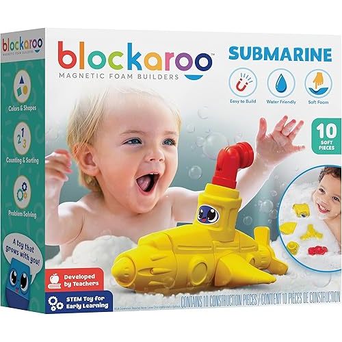 Magnetic Foam Building Blocks - 10-Piece Submarine, Bath Toys for Toddlers, Preschool Toys, Bathtub Toys, Sensory Toys, Blocks for Toddlers 3-5, Engineering Toys for Kids 3-5, Bath Blocks