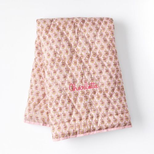 Block Print Quilted Blanket - Pink Flower