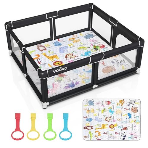 Voovc Baby Playpen with Mat Safety Gate for Toddlers Large 71x60in Black
