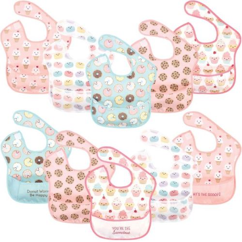 Hudson Baby Infant Girl Waterproof Polyester Bibs 10pk, Sweetest Cupcake, Feeder