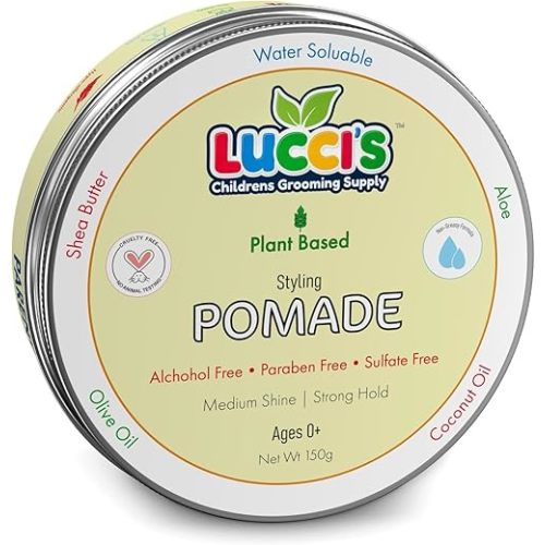 LUCCI’S CHILDRENS GROOMING SUPPLY Baby Hair Gel – 5oz Plant-Based Styling Hair Pomade for Infants – No Parabens or Sulphates – Medium Shine and Strong Hold Hair Paste for Kids