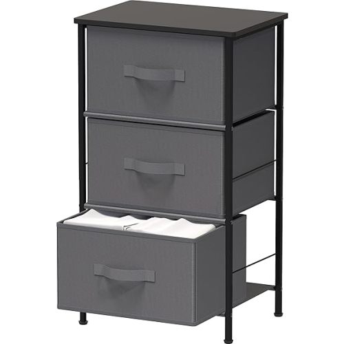Simple Houseware 3 Drawer Nightstand Dresser with Wood Top, Dark Grey