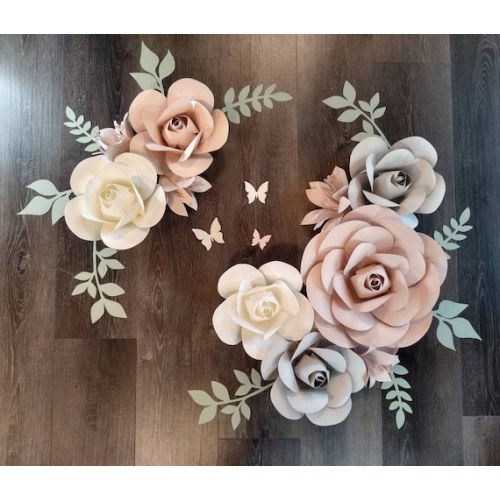 Paper Flowers Wall Decor, Blush, White and Grey Paper Flowers With Sage, Nursery Wall Flowers, Paper Flower Wall Arrangement, Bridal Flowers - Etsy