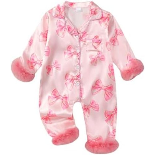 Newborn Baby Girl Pajamas Long Sleeve Romper One Piece Jumpsuit Button Down Nightgown Infant Silk Pjs Baby Sleepwear
