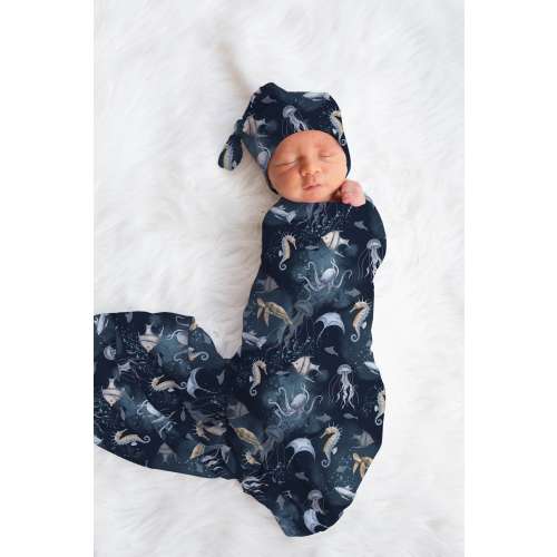 Sea Animals Baby Swaddle Blanket Newborn Baby Coming Home Outfit Ocean Swaddle Set Hospital Photo Outfit Under The Sea Baby Shower Gift