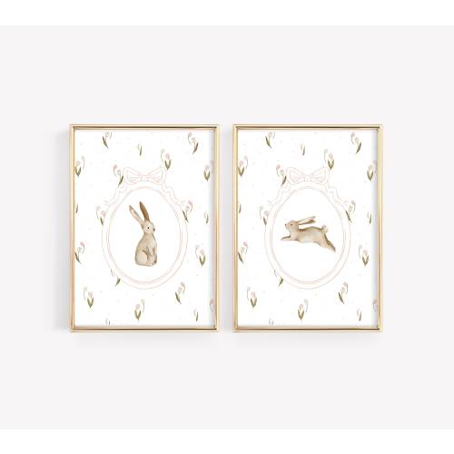 Bunny Nursery Wall Art, Girls Nursery Decor, Woodland Nursery, Sage Green and Pink Decor, Floral Bunny Wall Prints, Cute Bunny Nursery Art