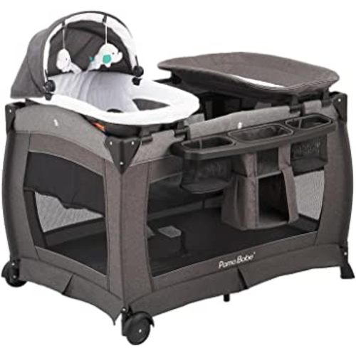 Pamo Babe Deluxe Nursery Center, Foldable Playard for Baby & Toddler, Bassinet, Mattress, Changing Table for Newborn(Black)