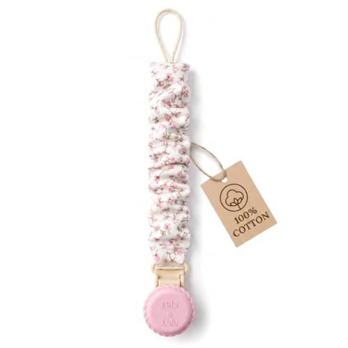 Muslin Cotton Pacifier Clips - Metal-Free, Lightweight and Secure Pacifier Holder for Babies (Ballerina Fleur) - Mila & Lulu