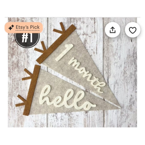 Monthly milestones interchangeable flag for baby photos, newborn photo prop first year, felt neutral pennant, baby shower gift