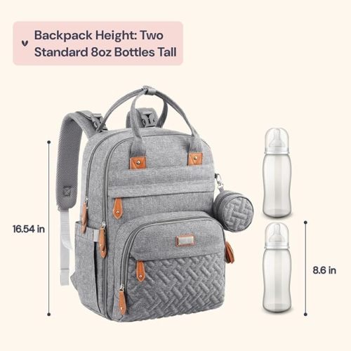 BabbleRoo Unisex Diaper Bag Backpack Light Gray