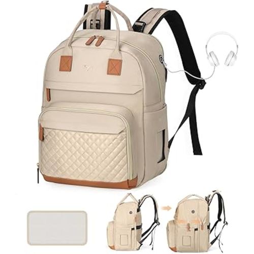 Diaper Bag Backpack - Extra Large Diaper Bag for 2 Kids Twin, Travel Baby Bags for Mom Dad 25-37L Expandable with Changing Pad Earphone Hole, Solid khaki