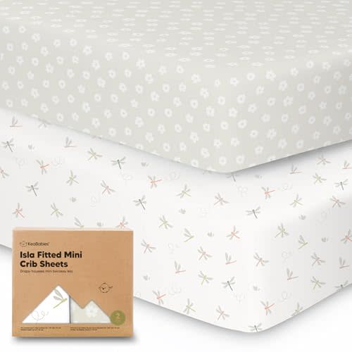 Pack and Play Sheets Fitted, 2-Pack Mini Crib Sheets - Pack N Play Sheets, Fitted Crib Sheet for Pack and Play Mattress, Playard Baby Crib Sheets, Crib Sheets Neutral for Boys, Girls (Meadow)