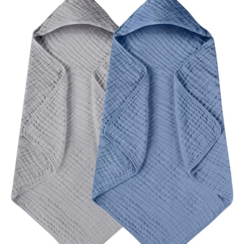 Yoofoss Hooded Baby Towels for Newborn 2 Pack 100% Muslin Organic Cotton Baby Bath Towel with Hood for Babies, Infant, Toddler and Kids, Large 32x32Inch, Soft and Absorbent Newborn Essential