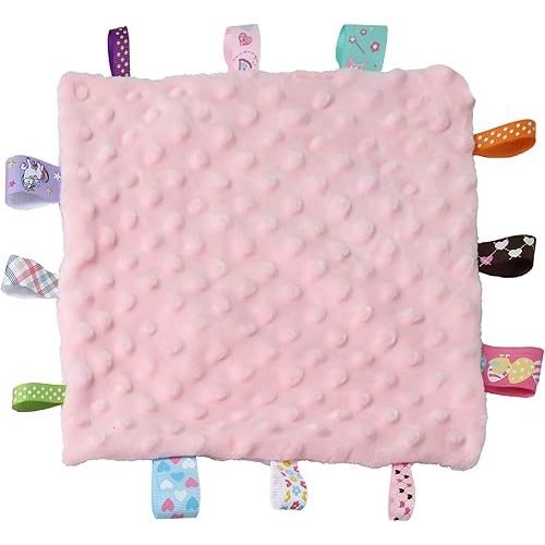 CREVENT Tag Security Blankets for Babies, Soft Small Loveys for Girls, Baby Comforter Sensory Blanket, Great Gifts for Birthday Baby Shower 10"X10" (Pink, Crib)
