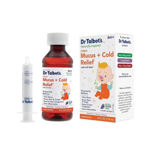 Dr. Talbot's Infant Mucus and Cold Relief with Cell Salts - 4 fl oz - Naturally Inspired Kids Cold Medicine - Grape Juice Flavor - Includes Syringe
