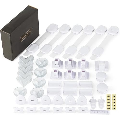Baby Proof Kit, 44 Packs Child Safety Essentials - Magnetic Cabinet Locks, Corner Guards, Outlet Covers - All-in-one Super Value Baby Proofing Kit