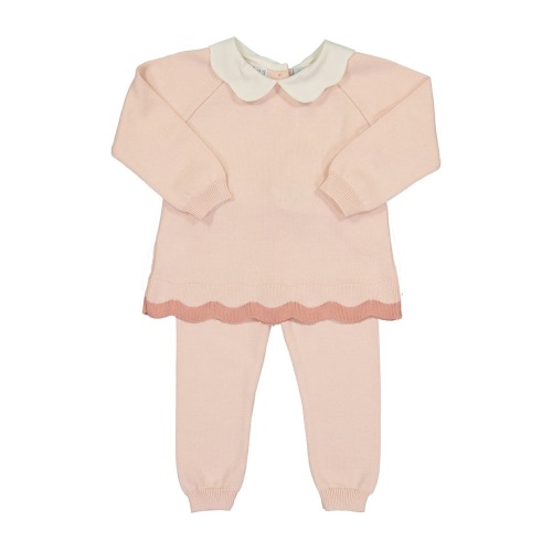 Scalloped Cotton Sweater & Pants Set, 6M