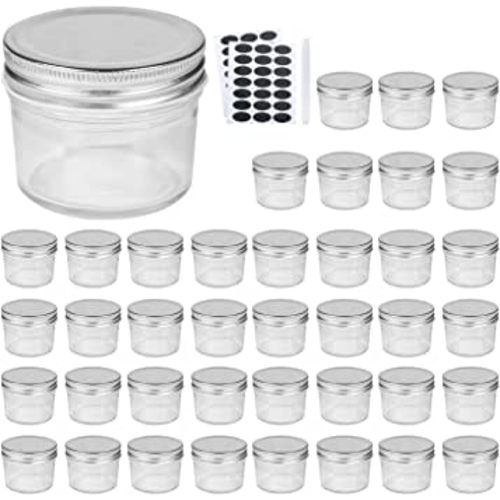 Accguan 4oz Glass Jars With Lids(Silver),Mason Jars,glass jars with lids,Ideal For Honey,Jam,Wedding Favor,DIY Magnetic Spice Jars,Mini Spice Jars For Kitchen,Set of 40