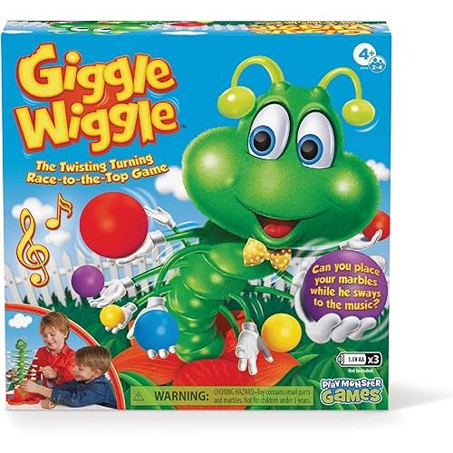 PlayMonster Giggle Wiggle Board Games for Kids, Hand-Eye Coordination, Preschool Games, The Twisting-Turning Race to Get Your Marbles to The Top Game, Ages 4+, Batteries Not Included