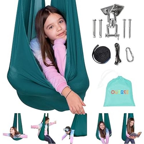 OUTREE Sensory Swing for Kids with 360° Swivel Hanger, Indoor Therapy Swing Great for Autism, ADHD, Sensory Processing Disorder, and Autistic Children (Dark Teal)