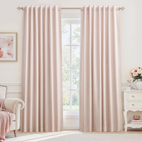 Blackout Curtains 90 Inch Long for Bedroom 2 Panels Set, Pink | Room Darkening, Thermal Insulated, Noise Reducing, Suitable for Kitchen, Baby Room, Linen Textured, Back Tab, Rod Pocket