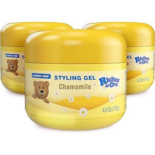 Ricitos de Oro Chamomile Hair Gel -Preserves Natural Color, Non-Greasy, Alcohol Free, Hypoallergenic, Tear-Free, Gentle Daily Use - Baby, Kids Hair Gel, Toddler - 4.05 Oz, 3-Pack