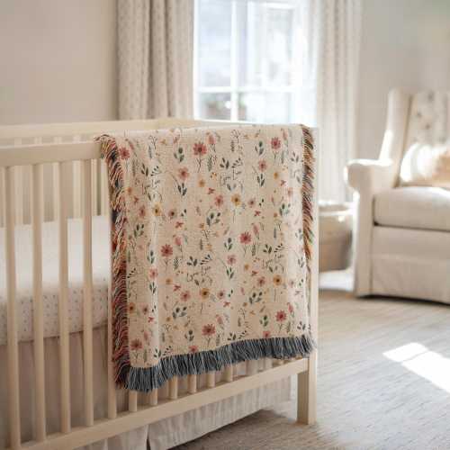 Personalized Baby Name Wildflower Blanket for Nursery, Personalized Newborn Throw, Boho Floral Nursery Decor Baby Girl with Name Keepsake